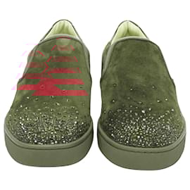 Christian Louboutin-Christian Louboutin Sailor Boat suede degrade strass low sneaker-Red