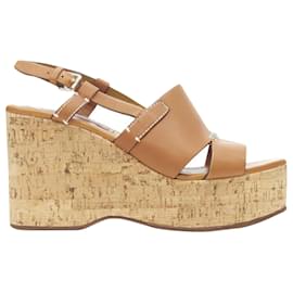 Ralph Lauren-Ralph Lauren Collection tan leather cork wedge platfor-Brown