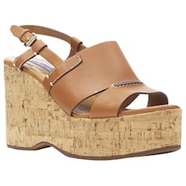 Ralph Lauren-Ralph Lauren Collection tan leather cork wedge platfor-Brown