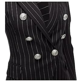 Balmain-Balmain Metallic Striped Cotton Blend Double Breasted Blazer-Black
