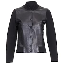 Autre Marque-Alexander Wang merino wool blend leather front bomber jacket-Black