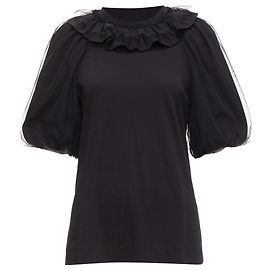 T-shirt con volantini e maniche a sbuffo trasparenti di Simone Rocha Nero