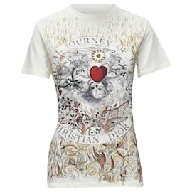 Dior-Dior Brutal Journey Of The Heart Graphic Print Ecru Cotton Linen Tshirt-White,Cream