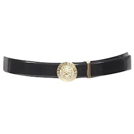 Versace-Versace Medusa Biggie Crystal Gold Medallion Coin Leather Belt-Black