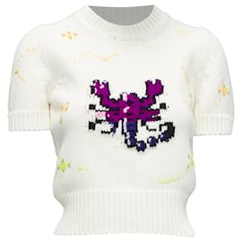 Dior-Dior Virgo Wool Cashmere Zodiac Cropped Sweater Top-White,Cream