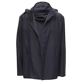 Marni-Marni wool leather stopper hooded concealed buttons parka jacket-Black