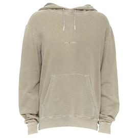 Saint Laurent-Saint Laurent stone cotton distressed washed logo hoodie-Grey