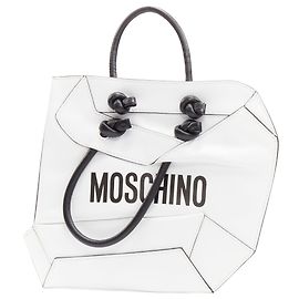 Moschino Couture Optical 2D Flach Einkaufstasche aus Leder Weiß