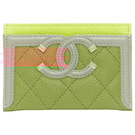Chanel-Chanel Tricolor Caviar Leather Filigree CC Logo Cardholder-Red