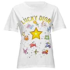 Dior-Dior Lucky Dior Zodiac Pixel Print Cotton Linen Short Sleeve Tshirt-White