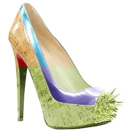 Christian Louboutin-Christian Louboutin cork strass spike platform-Brown
