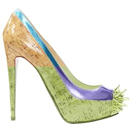 Christian Louboutin-Plateforme à piques en strass en liège Christian Louboutin-Marron