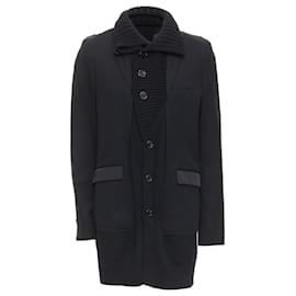 Undercover-Undercover black wool alpaca rib trim layered long coat-Black