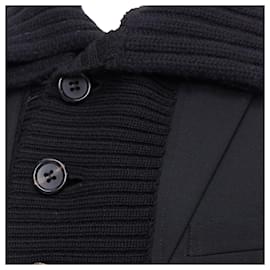 Undercover-Undercover black wool alpaca rib trim layered long coat-Black