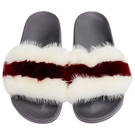Givenchy Tisci fox fur stripes debossed logo pool slides Red