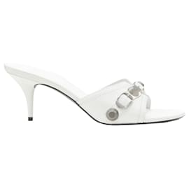 Balenciaga-Balenciaga Cagole leather silver studded mule heel-White