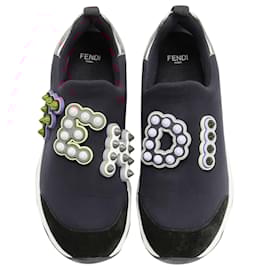 Fendi-Fendi Fun Fair studded logo black pink neoprene low sneaker-Black