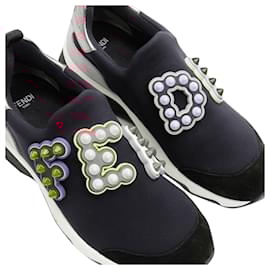 Fendi-Fendi Fun Fair studded logo black pink neoprene low sneaker-Black