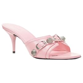 Balenciaga-Balenciaga Cagole pink leather silver studded mule heel-Pink