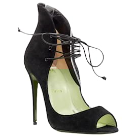 Christian Louboutin-Christian Louboutin Megavamp suede laced ankle peep heel-Black