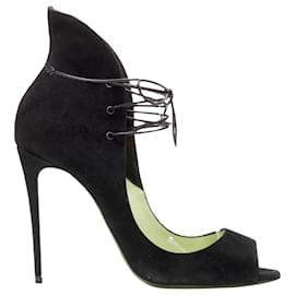 Christian Louboutin-Christian Louboutin Megavamp suede laced ankle peep heel-Black