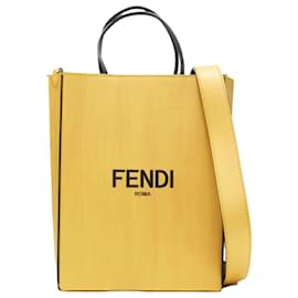 Fendi-Fendi Pack Small Shopping leather logo print crossbody tote bag-Yellow