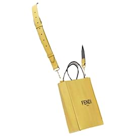 Fendi-Fendi Pack Small Shopping leather logo print crossbody tote bag-Yellow