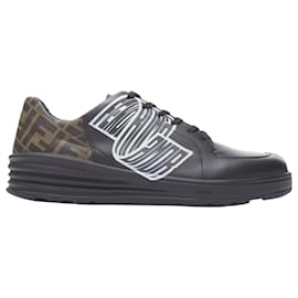 Fendi-Fendi Amor Roma leather print Zucca FF monogram heel sneakers-Black