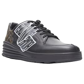 Fendi-Fendi Amor Roma leather print Zucca FF monogram heel sneakers-Black