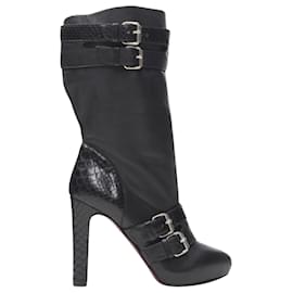 Christian Louboutin-Christian Louboutin Loubi Bike scaled leather buckle platform boot-Black
