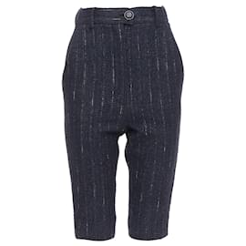 Chanel-Chanel metallic tweed CC button knee capri pants-Blue,Navy blue