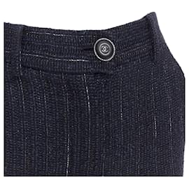 Chanel-Chanel metallic tweed CC button knee capri pants-Blue,Navy blue