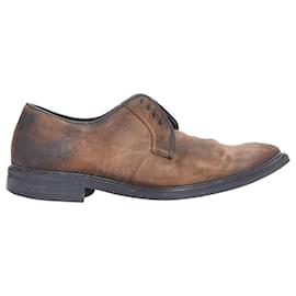 Lanvin-Lanvin distressed brushed leather slip on laceless brogues-Brown