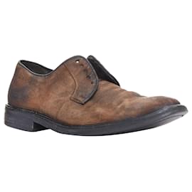 Lanvin-Lanvin distressed brushed leather slip on laceless brogues-Brown