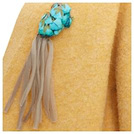 Gucci-Gucci wool yellow floral brooch oversized cardigan-Yellow