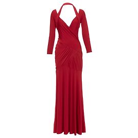 Vestido de noite drapeado vermelho com decote profundo e halter da Donna Karan Vermelho