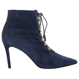 Balenciaga-Balenciaga suede stud lace up point toe bootie-Blue
