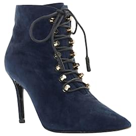 Balenciaga-Balenciaga suede stud lace up point toe bootie-Blue
