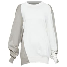 Hermès-Hermes cotton cashmere colorblocked crew sweater-White,Cream