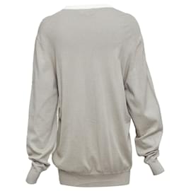 Hermès-Hermes cotton cashmere colorblocked crew sweater-White,Cream