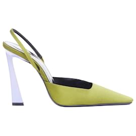 Saint Laurent-Saint Laurent Blade satin slingback pumps-Green