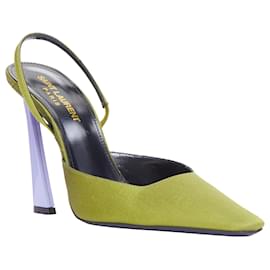 Saint Laurent-Saint Laurent Blade satin slingback pumps-Green