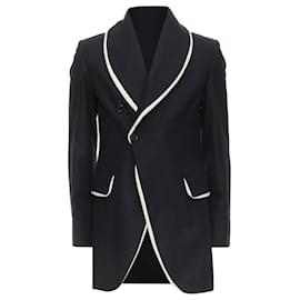 Ann Demeulemeester-Ann Demeulemeester black virgin wool cotton shawl pipe collar coat-Black