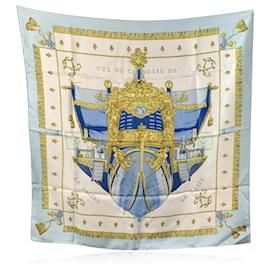 Hermès-Hermes Paris Vintage Silk Scarf Vue du Carrosse 1953 Hugo Grygkar-Blue
