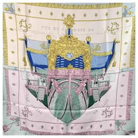 Hermès-Hermes Paris Vintage Silk Scarf Vue du Carrosse 1953 Hugo Grygkar-Blue