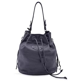Balenciaga-Grey Leather Bucket Papier Plate Drawstring Bag-Grey