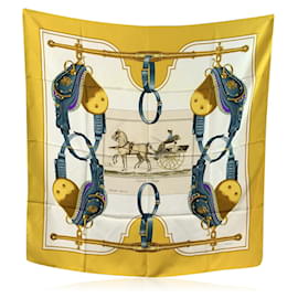 Hermès-Hermes Paris Vintage Silk Scarf Carrick a Pompe 1975 Ledoux-Yellow