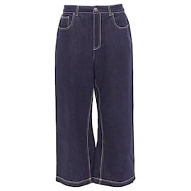 Fendi-Fendi FF logo patch contrast stitch cropped wide leg jeans-Blue