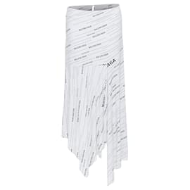 Balenciaga-Balenciaga Demna logo print asymmetric midi skirt-White