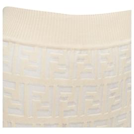 Fendi-Fendi cream cotton blend FF Zucca monogram knit pencil skirt-Brown,Beige